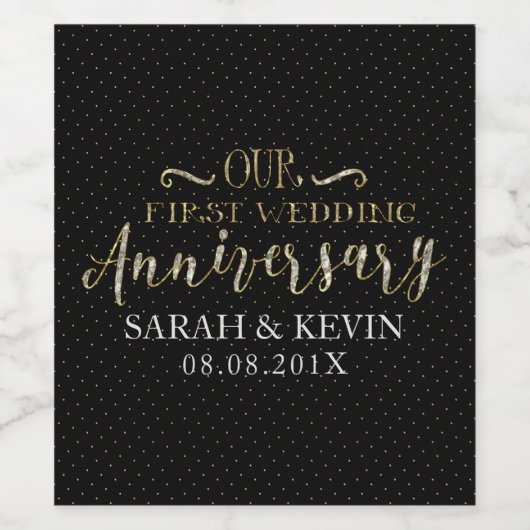 Onze eerste bruiloft Jubileum typografie ontwerp Wijn Etiket (Enkel label)