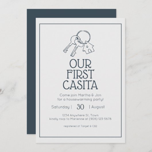 Onze eerste Casita Housewarming uitnodiging (Voorkant / Achterkant)