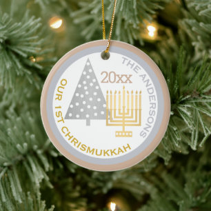 Onze eerste Chrismukkah Tree Menorah Keepomwille F Keramisch Ornament