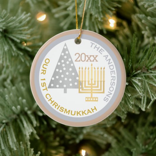 Onze eerste Chrismukkah Tree Menorah Keepomwille F Keramisch Ornament (Boom)