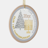 Onze eerste Chrismukkah Tree Menorah Keepomwille F Keramisch Ornament (Rechts)