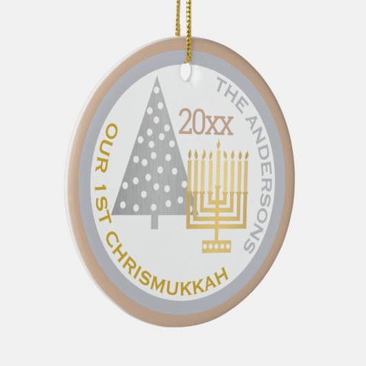 Onze eerste Chrismukkah Tree Menorah Keepomwille F Keramisch Ornament (Rechts)