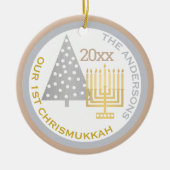 Onze eerste Chrismukkah Tree Menorah Keepomwille F Keramisch Ornament (Voorkant)