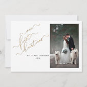 ONZE EERSTE CHRISTMAS Gold Script Foto Mr. & Mrs. Feestdagenkaart (Voorkant)