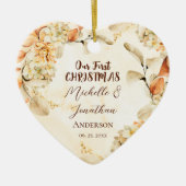 Onze eerste CHRISTMAS herfst Floral Heart Keramisch Ornament (Voorkant)