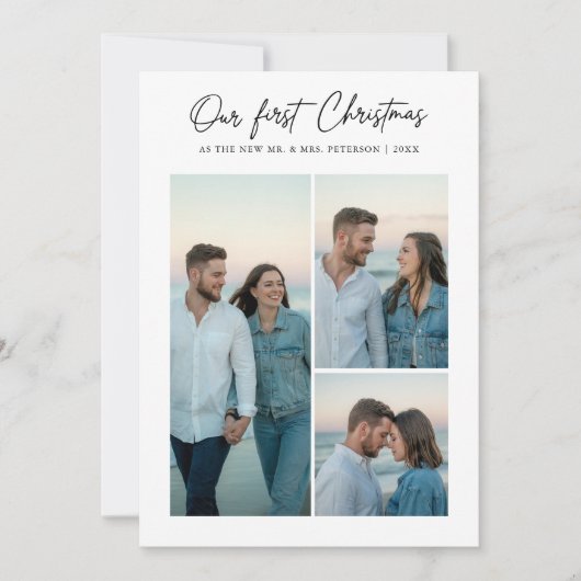 Onze eerste Christmas Pas getrouwd Beach Sunset 3  Feestdagenkaart (Voorkant)