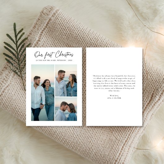 Onze eerste Christmas Pas getrouwd Beach Sunset 3  Feestdagenkaart