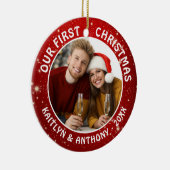 ONZE EERSTE CHRISTMAS Red White Keramisch Ornament (Rechts)