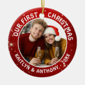 ONZE EERSTE CHRISTMAS Red White Keramisch Ornament (Voorkant)