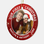 ONZE EERSTE CHRISTMAS Red White Keramisch Ornament (Links)