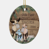 ONZE EERSTE CHRISTMAS SAMEN Cute Deer Family Keramisch Ornament (Rechts)