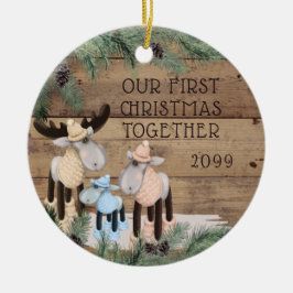 ONZE EERSTE CHRISTMAS SAMEN Cute Deer Family Keramisch Ornament