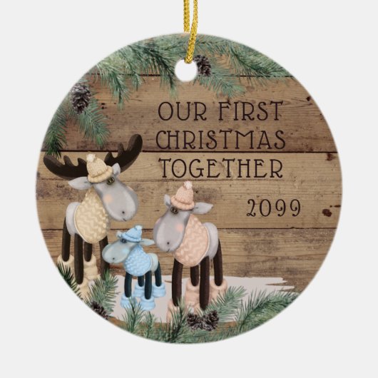 ONZE EERSTE CHRISTMAS SAMEN Cute Deer Family Keramisch Ornament (Voorkant)
