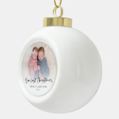 Onze eerste Christmas Twin Baby fotoscript Keramische Bal Ornament (Rechts)