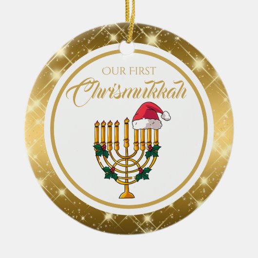Onze eerste Christusmukkah, Chanoeka Keramisch Ornament (Voorkant)