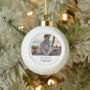 Onze eerste date Foto Paar kerst Keramische Bal Ornament