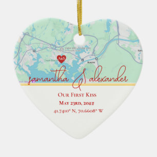 Onze eerste date gepersonaliseerde kaart koppels h keramisch ornament
