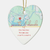 Onze eerste date gepersonaliseerde kaart koppels h keramisch ornament (Links)