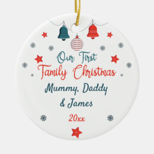 Onze eerste familie kerst gepersonaliseerde foto 2 keramisch ornament