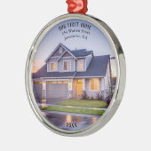 Onze eerste foto thuis | Aangepast met adres | Metalen Ornament (Links)