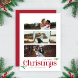 Onze eerste foto van de moderne Pas getrouwd 3 Feestdagenkaart<br><div class="desc">De Our First Christmas Modern Pas getrouwd Three Photo Holiday Kaart biedt een chique manier om je eerste kerst als pasgetrouwden te vieren. Met een strakke collage van drie foto's met elegante rode accenten, combineert deze kaart perfect modern design met vakantiewarmte - gemakkelijk aanpasbaar, en ik ben hier om te...</div>