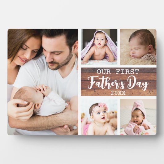 Onze eerste fotocollage van Vaderdag Wood 5 Fotoplaat (voorkant)