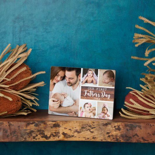 Onze eerste fotocollage van Vaderdag Wood 5 Fotoplaat (Zijkant)