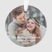 Onze eerste gehuwde kerstfoto Moderne bruiloft fot Ornament (voorkant)