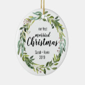 Onze eerste gehuwde Kerstmis, persoonlijk aanpasba Keramisch Ornament (Rechts)