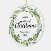 Onze eerste gehuwde Kerstmis, persoonlijk aanpasba Keramisch Ornament (Links)