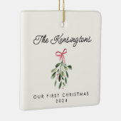 Onze eerste gepersonaliseerde kerstfoto van de Pas Keramisch Ornament (Rechts)