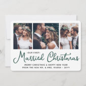 Onze eerste getrouwde kerst 3 bruiloft foto's groe feestdagenkaart (Voorkant)