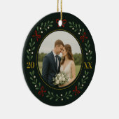 Onze eerste getrouwde kerst - Evergreen Wreath Keramisch Ornament (Rechts)