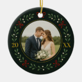 Onze eerste getrouwde kerst - Evergreen Wreath Keramisch Ornament (Voorkant)
