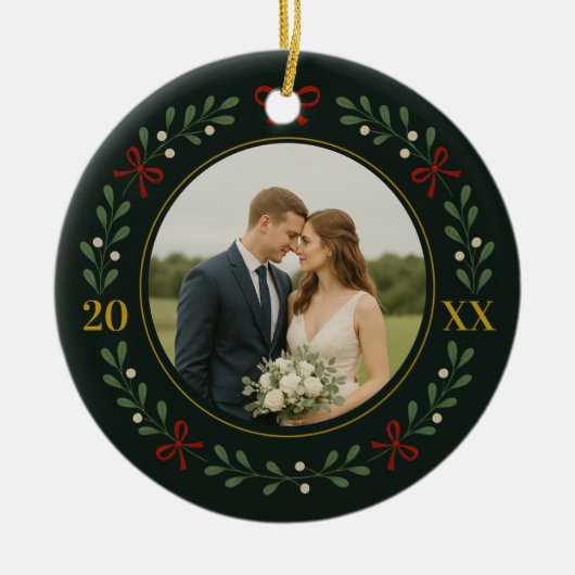 Onze eerste getrouwde kerst - Evergreen Wreath Keramisch Ornament (Voorkant)