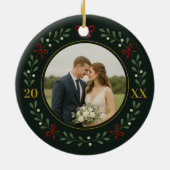 Onze eerste getrouwde kerst - Evergreen Wreath Keramisch Ornament (Achterkant)