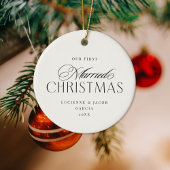 Onze eerste getrouwde kerst klassevolle typografie keramisch ornament