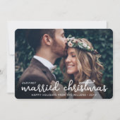 Onze eerste getrouwde kerst Passen getrouwd 2 foto Feestdagenkaart (Voorkant)
