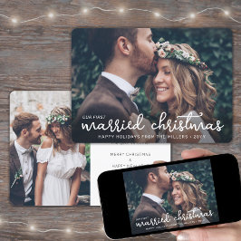 Onze eerste getrouwde kerst Passen getrouwd 2 foto Feestdagenkaart