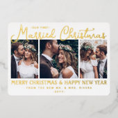 Onze eerste getrouwde Kerst Passen getrouwd 4 Foto Folie Feestdagenkaart (Voorkant)