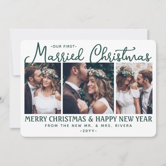 Onze eerste getrouwde kerst Passen getrouwd Foto's Feestdagenkaart (Voorkant)