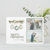 Onze eerste getrouwde kerstdennen Ornament 3 foto Feestdagenkaart (Staand voorkant)