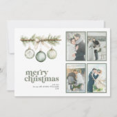 Onze eerste getrouwde kerstdennen Ornament 4 foto Feestdagenkaart (Voorkant)