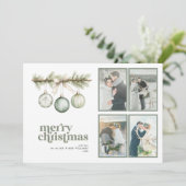 Onze eerste getrouwde kerstdennen Ornament 4 foto Feestdagenkaart (Staand voorkant)