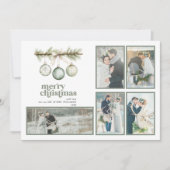 Onze eerste getrouwde kerstdennen Ornament 5 Foto Feestdagenkaart (Voorkant)