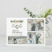 Onze eerste getrouwde kerstdennen Ornament 5 Foto Feestdagenkaart (Staand voorkant)