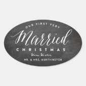 Onze Eerste Gezamenlijke Kerstmis Als Echtpaar Huw Ovale Sticker (Voorkant)