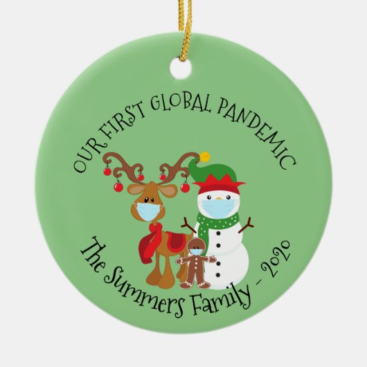 Onze eerste Global Pandemic Custom Snowman 2020 Keramisch Ornament (Voorkant)