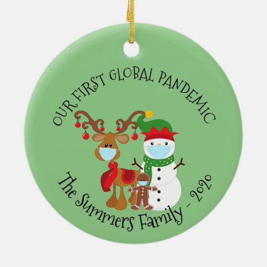 Onze eerste Global Pandemic Custom Snowman 2020 Keramisch Ornament (Achterkant)