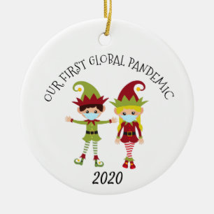 Onze eerste Global Pandemic Elf 2020 Blonde Keramisch Ornament